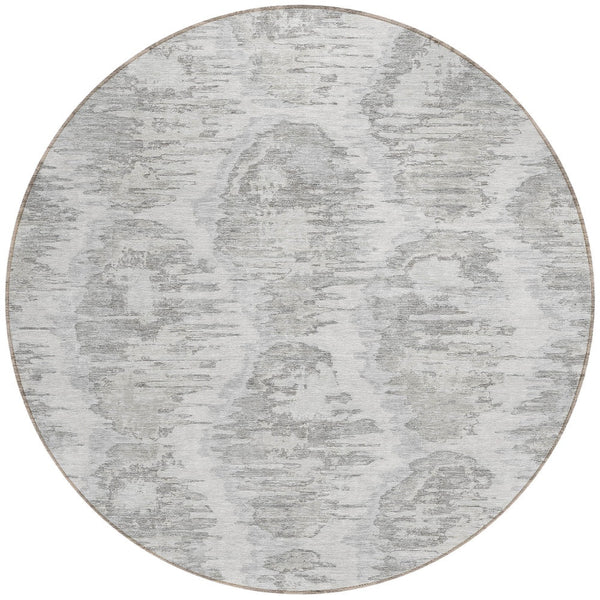 Homeroots 3' Black Charcoal And Silver Abstract Washable Area Rug For Indoor And Outdoor Spaces, Stylish Design 8' Round Polyester 586026