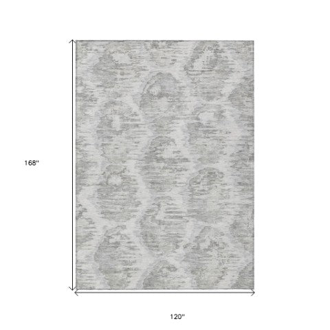 Homeroots 3' Black Charcoal And Silver Abstract Washable Area Rug For Indoor And Outdoor Spaces, Stylish Design 10' X 14' Polyester 586029