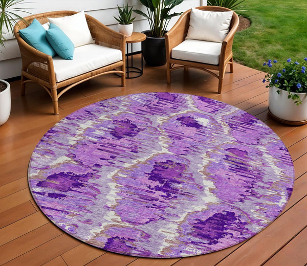 Homeroots 3' Black Charcoal And Silver Abstract Washable Area Rug For Indoor And Outdoor Spaces, Stylish Design 8' Round Polyester 586032