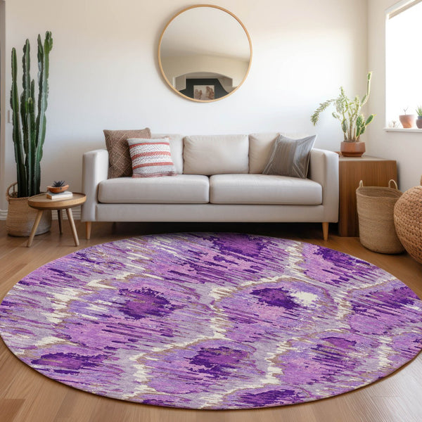 Homeroots 3' Black Charcoal And Silver Abstract Washable Area Rug For Indoor And Outdoor Spaces, Stylish Design 8' Round Polyester 586032