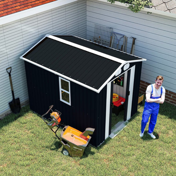 English Elm Campcraft 8x6 Outdoor Metal Storage Shed with Lockable Doors and Ventilation for Backyard Dark Gray W1598S00044