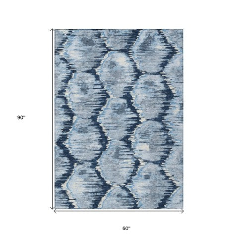 Homeroots 3' Black Charcoal And Silver Abstract Washable Area Rug For Indoor And Outdoor Spaces, Stylish Design 5' X 8' Polyester 586037