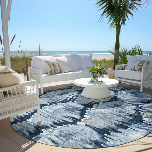 Homeroots 3' Black Charcoal And Silver Abstract Washable Area Rug For Indoor And Outdoor Spaces, Stylish Design 8' Round Polyester 586038