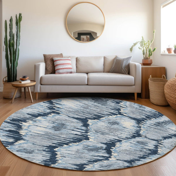 Homeroots 3' Black Charcoal And Silver Abstract Washable Area Rug For Indoor And Outdoor Spaces, Stylish Design 8' Round Polyester 586038