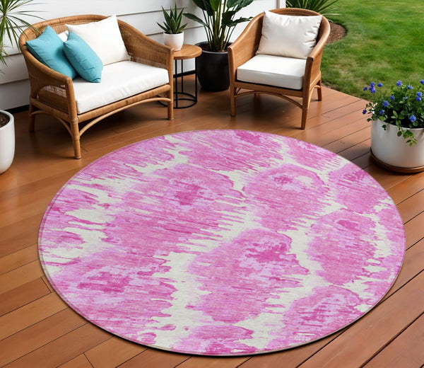 HomeRoots 5' Abstract Pink Blush and Mauve Washable Area Rug for Indoor and Outdoor Spaces, Easy Care & Stylish 8' Round 586044