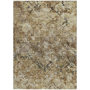 Homeroots 3' Beige Brown Copper Geometric Washable Indoor Outdoor Area Rug For Versatile Home Decor Solutions 3' X 5' Polyester 586054