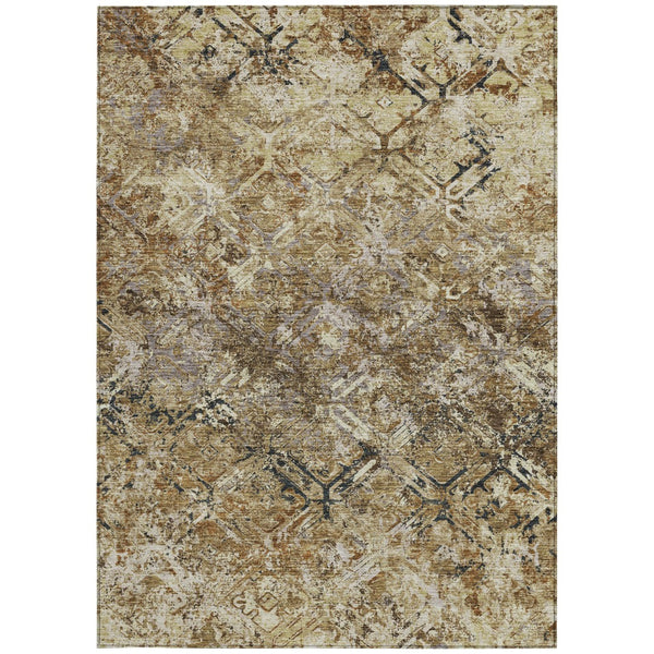 Homeroots 3' Beige Brown Copper Geometric Washable Indoor Outdoor Area Rug For Versatile Home Decor Solutions 3' X 5' Polyester 586054