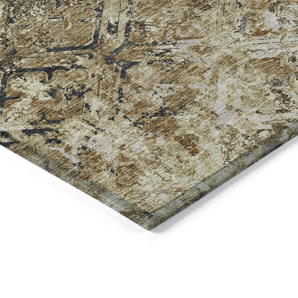 Homeroots 3' Beige Brown Copper Geometric Washable Indoor Outdoor Area Rug For Versatile Home Decor Solutions 3' X 5' Polyester 586054