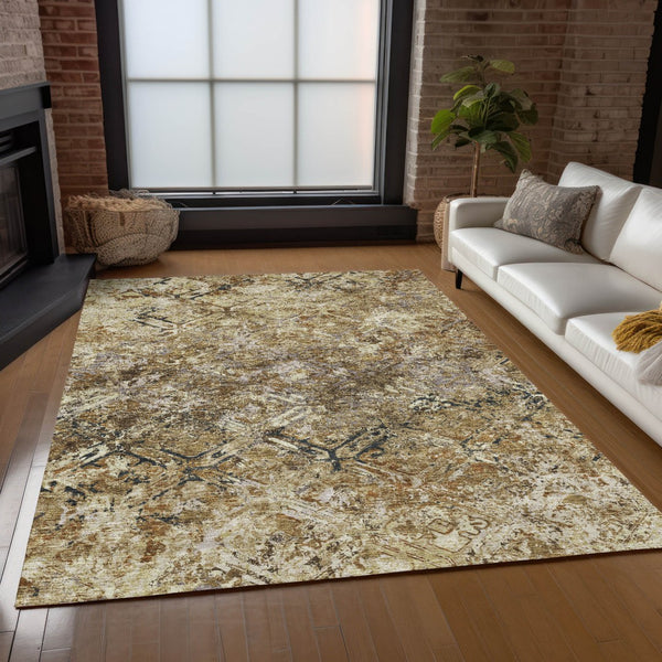Homeroots 3' Beige Brown Copper Geometric Washable Indoor Outdoor Area Rug For Versatile Home Decor Solutions 3' X 5' Polyester 586054