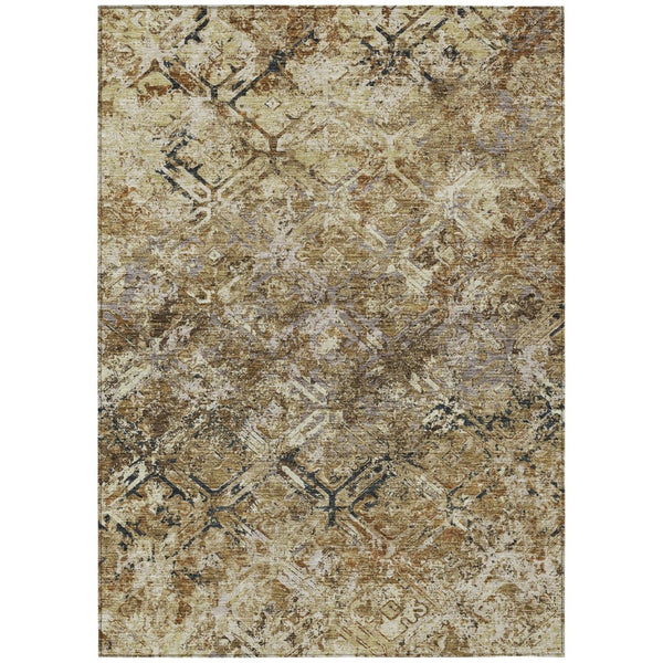 HomeRoots 5' Geometric Washable Area Rug - Stylish Beige, Brown & Copper Design for Indoor & Outdoor Use 5' X 8' 586055