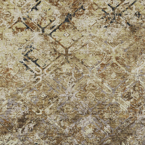 Homeroots 3' Beige Brown Copper Geometric Washable Indoor Outdoor Area Rug For Versatile Home Decor Solutions 5' X 8' Polyester 586055