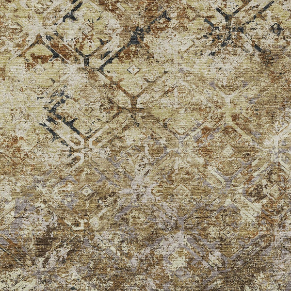 Homeroots 3' Beige Brown Copper Geometric Washable Indoor Outdoor Area Rug For Versatile Home Decor Solutions 5' X 8' Polyester 586055