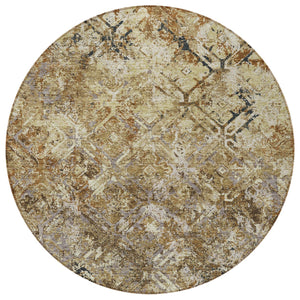 Homeroots 3' Beige Brown Copper Geometric Washable Indoor Outdoor Area Rug For Versatile Home Decor Solutions 8' Round Polyester 586056