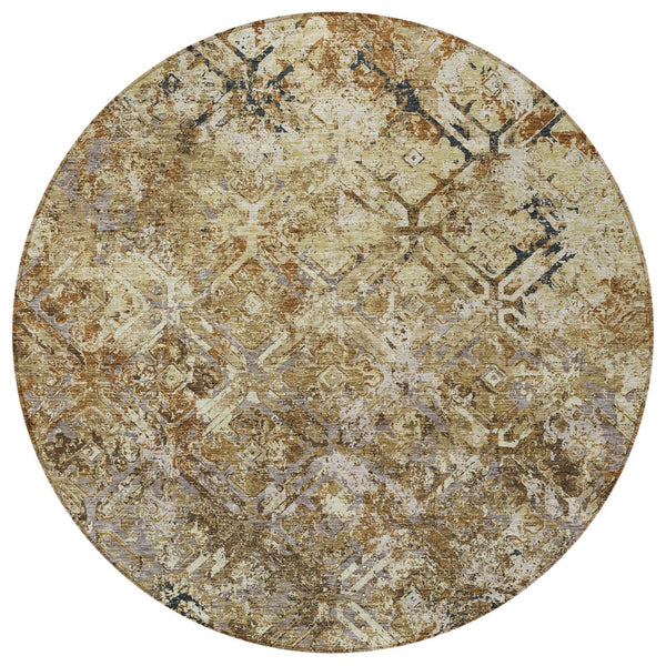 Homeroots 3' Beige Brown Copper Geometric Washable Indoor Outdoor Area Rug For Versatile Home Decor Solutions 8' Round Polyester 586056