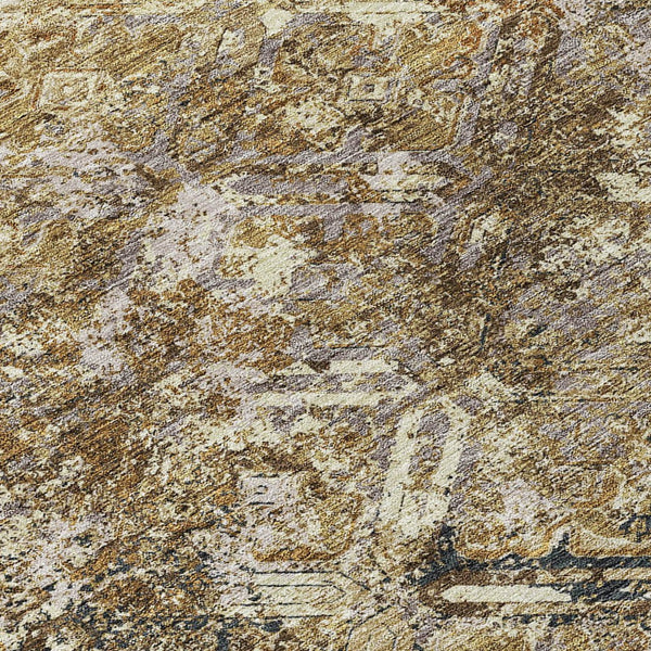 Homeroots 3' Beige Brown Copper Geometric Washable Indoor Outdoor Area Rug For Versatile Home Decor Solutions 8' Round Polyester 586056