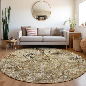 Homeroots 3' Beige Brown Copper Geometric Washable Indoor Outdoor Area Rug For Versatile Home Decor Solutions 8' Round Polyester 586056