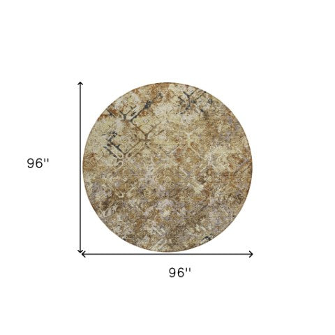 Homeroots 3' Beige Brown Copper Geometric Washable Indoor Outdoor Area Rug For Versatile Home Decor Solutions 8' Round Polyester 586056