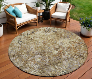 Homeroots 3' Beige Brown Copper Geometric Washable Indoor Outdoor Area Rug For Versatile Home Decor Solutions 8' Round Polyester 586056