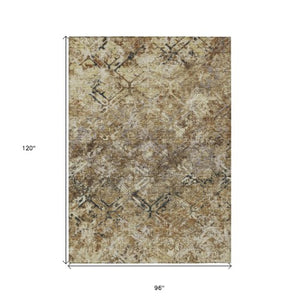 Homeroots 3' Beige Brown Copper Geometric Washable Indoor Outdoor Area Rug For Versatile Home Decor Solutions 8' X 10' Polyester 586057