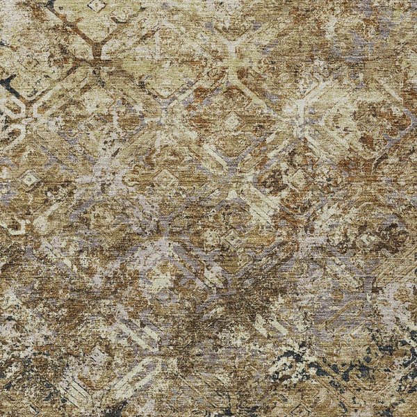 Homeroots 3' Beige Brown Copper Geometric Washable Indoor Outdoor Area Rug For Versatile Home Decor Solutions 8' X 10' Polyester 586057