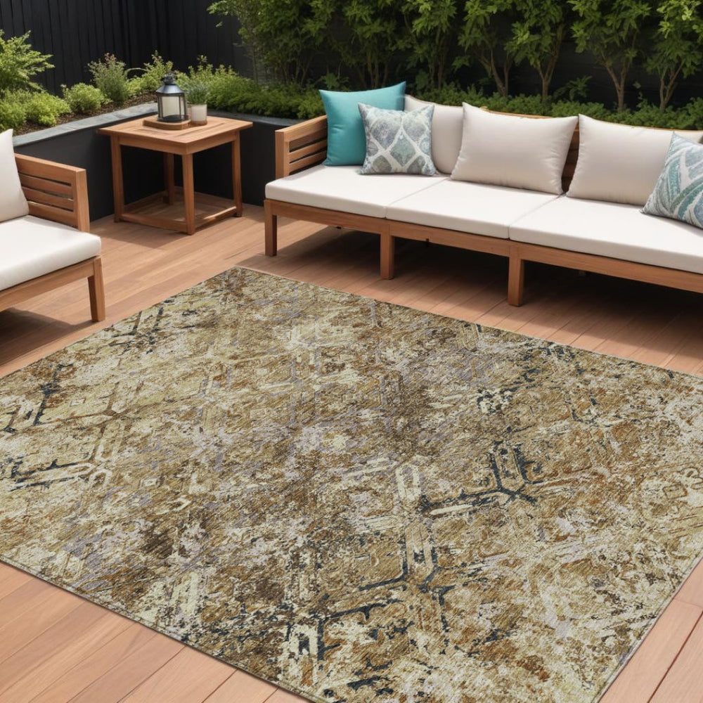 HomeRoots 9' Geometric Washable Area Rug - Stylish Beige, Brown & Copper Design for Indoor/Outdoor Spaces 9' X 12' 586058
