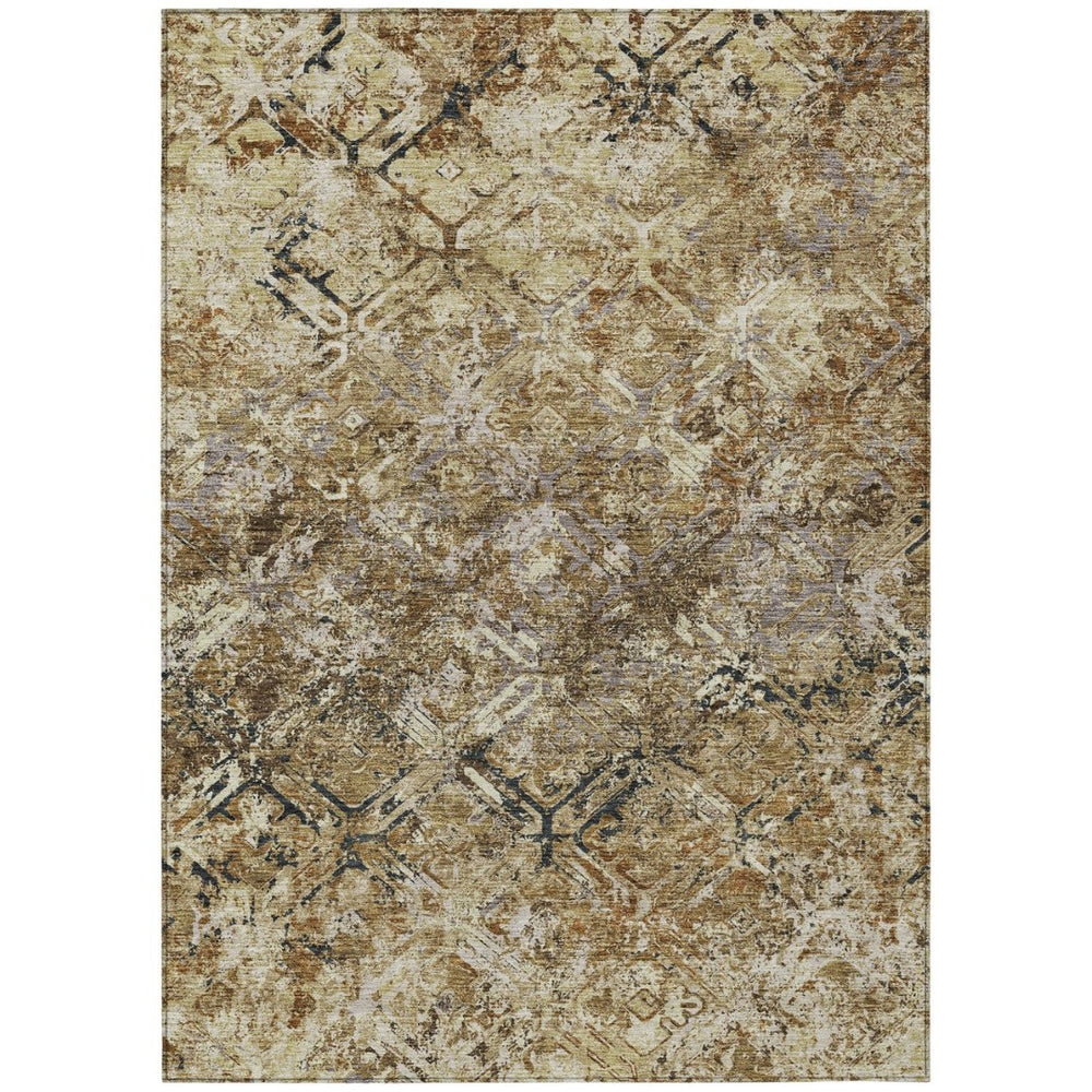 HomeRoots 9' Geometric Washable Area Rug - Stylish Beige, Brown & Copper Design for Indoor/Outdoor Spaces 9' X 12' 586058
