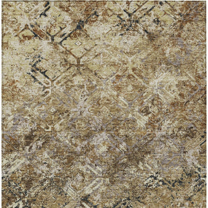 Homeroots 3' Beige Brown Copper Geometric Washable Indoor Outdoor Area Rug For Versatile Home Decor Solutions 10' X 14' Polyester 586059