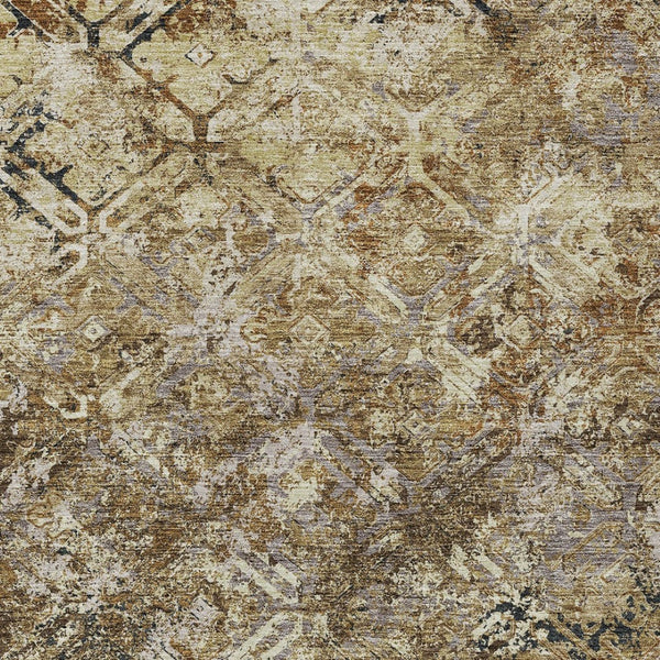 Homeroots 3' Beige Brown Copper Geometric Washable Indoor Outdoor Area Rug For Versatile Home Decor Solutions 10' X 14' Polyester 586059