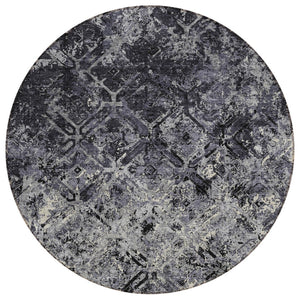 HomeRoots 5' Modern Black Gray Silver Geometric Area Rug - Washable, Durable for Indoor Outdoor Spaces 8' Round 586062
