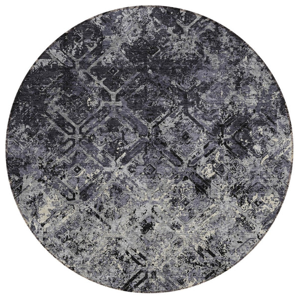 HomeRoots 5' Modern Black Gray Silver Geometric Area Rug - Washable, Durable for Indoor Outdoor Spaces 8' Round 586062