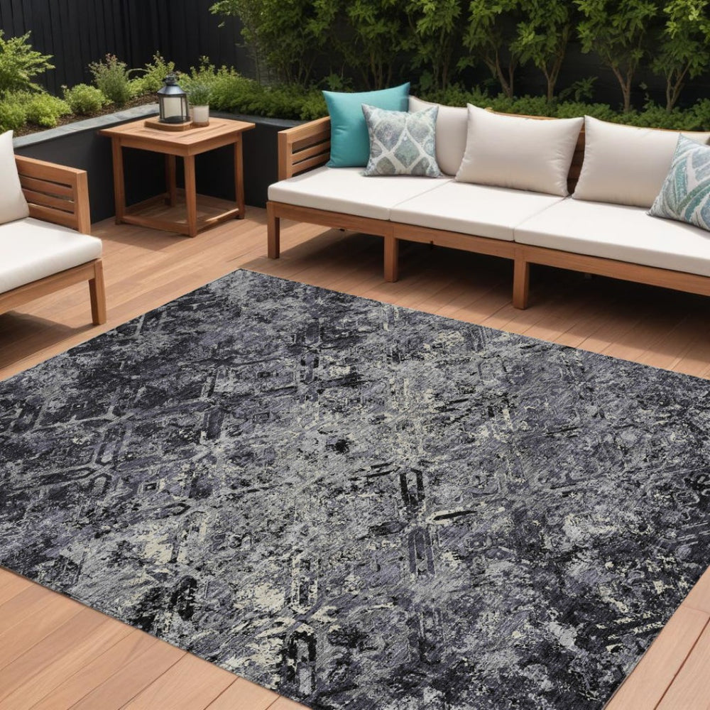 HomeRoots 9' Modern Geometric Black Gray Silver Indoor Outdoor Area Rug - Stylish, Durable & Easy to Clean 9' X 12' 586064