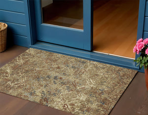 Homeroots 3' Beige Brown Copper Geometric Washable Indoor Outdoor Area Rug For Versatile Home Decor Solutions 3' X 5' Polyester 586066