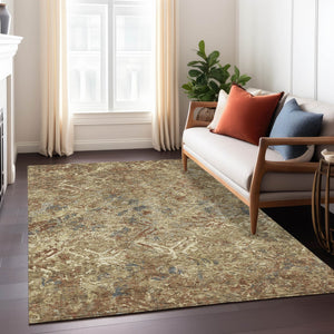 Homeroots 3' Beige Brown Copper Geometric Washable Indoor Outdoor Area Rug For Versatile Home Decor Solutions 3' X 5' Polyester 586066