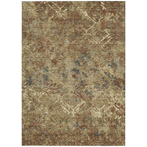 Homeroots 3' Beige Brown Copper Geometric Washable Indoor Outdoor Area Rug For Versatile Home Decor Solutions 5' X 8' Polyester 586067
