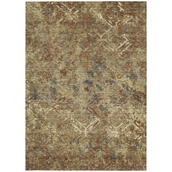 Homeroots 3' Beige Brown Copper Geometric Washable Indoor Outdoor Area Rug For Versatile Home Decor Solutions 5' X 8' Polyester 586067