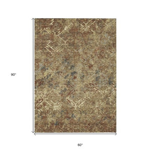 Homeroots 3' Beige Brown Copper Geometric Washable Indoor Outdoor Area Rug For Versatile Home Decor Solutions 5' X 8' Polyester 586067