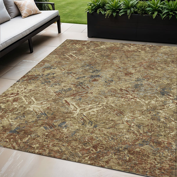 Homeroots 3' Beige Brown Copper Geometric Washable Indoor Outdoor Area Rug For Versatile Home Decor Solutions 5' X 8' Polyester 586067