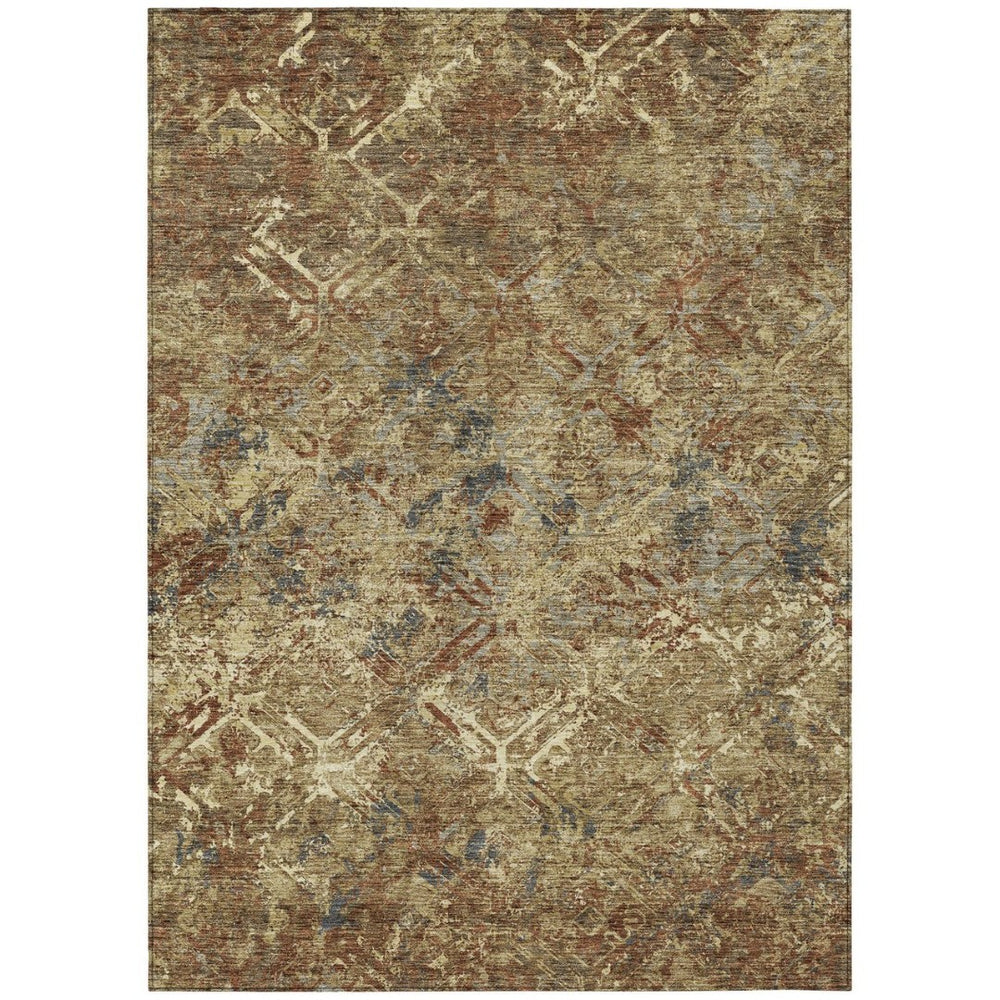 HomeRoots 5' Stylish Brown Copper Gold Geometric Area Rug - Durable, Washable, Perfect for Indoor & Outdoor Use 5' X 8' 586067