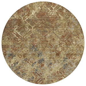 HomeRoots 5' Stylish Brown Copper Gold Geometric Area Rug - Durable, Washable, Perfect for Indoor & Outdoor Use 8' Round 586068