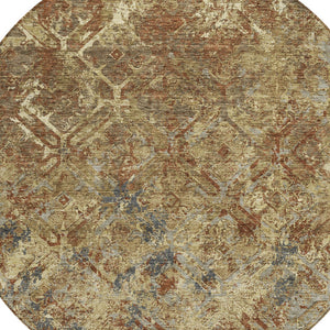Homeroots 3' Beige Brown Copper Geometric Washable Indoor Outdoor Area Rug For Versatile Home Decor Solutions 8' Round Polyester 586068