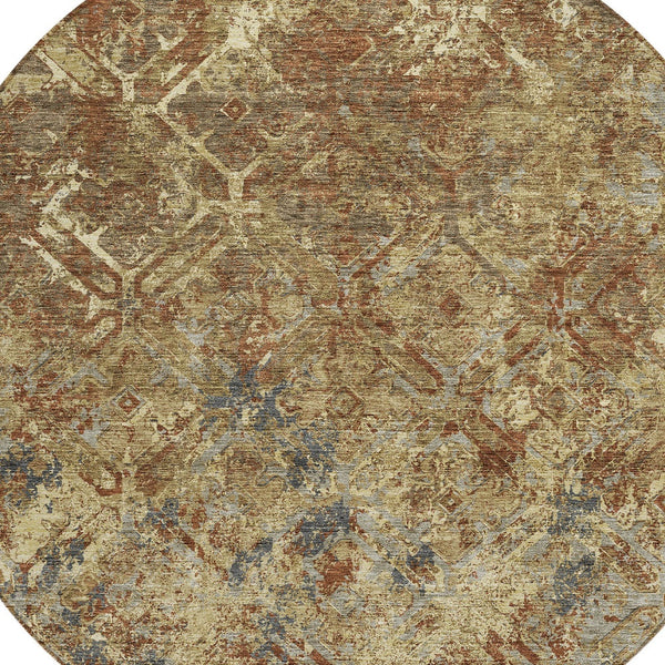 Homeroots 3' Beige Brown Copper Geometric Washable Indoor Outdoor Area Rug For Versatile Home Decor Solutions 8' Round Polyester 586068