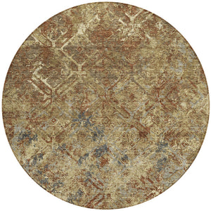 Homeroots 3' Beige Brown Copper Geometric Washable Indoor Outdoor Area Rug For Versatile Home Decor Solutions 8' Round Polyester 586068
