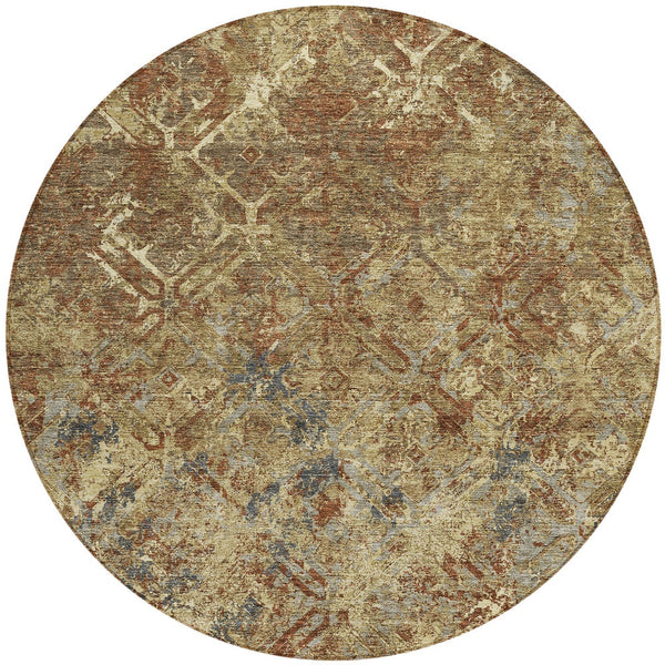Homeroots 3' Beige Brown Copper Geometric Washable Indoor Outdoor Area Rug For Versatile Home Decor Solutions 8' Round Polyester 586068