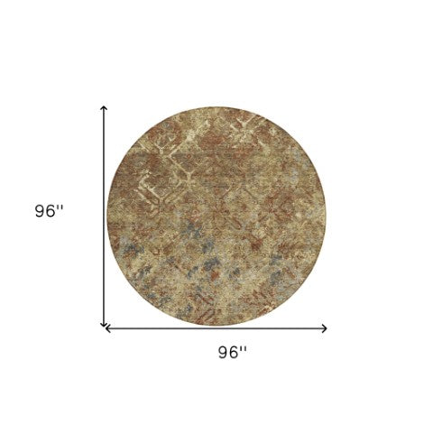 Homeroots 3' Beige Brown Copper Geometric Washable Indoor Outdoor Area Rug For Versatile Home Decor Solutions 8' Round Polyester 586068