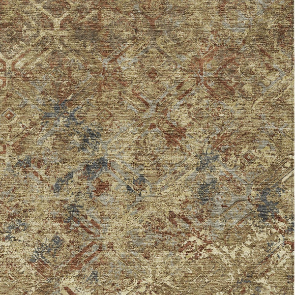 Homeroots 3' Beige Brown Copper Geometric Washable Indoor Outdoor Area Rug For Versatile Home Decor Solutions 8' X 10' Polyester 586069