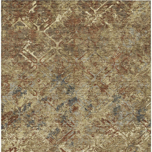 Homeroots 3' Beige Brown Copper Geometric Washable Indoor Outdoor Area Rug For Versatile Home Decor Solutions 9' X 12' Polyester 586070
