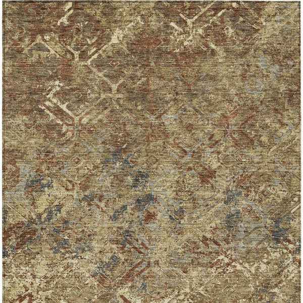 Homeroots 3' Beige Brown Copper Geometric Washable Indoor Outdoor Area Rug For Versatile Home Decor Solutions 9' X 12' Polyester 586070