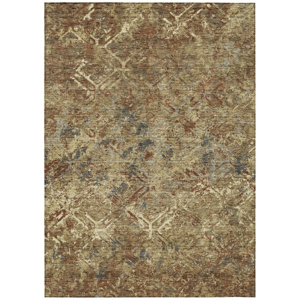 HomeRoots 9' Brown Copper Gold Geometric Area Rug - Stylish Washable Design for Indoor and Outdoor Spaces 9' X 12' 586070