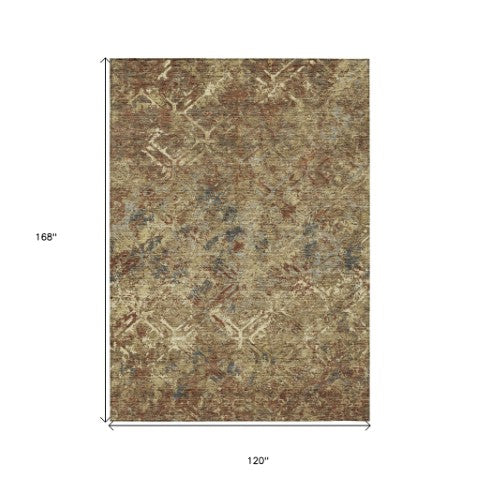 Homeroots 3' Beige Brown Copper Geometric Washable Indoor Outdoor Area Rug For Versatile Home Decor Solutions 10' X 14' Polyester 586071