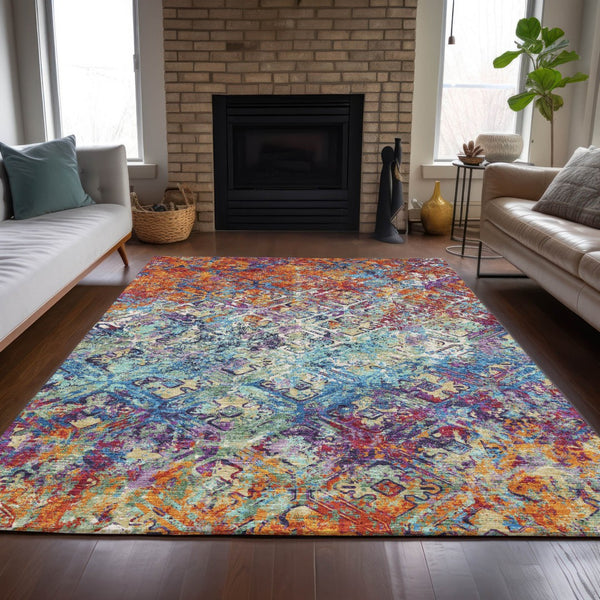 Homeroots 3' Beige Brown Copper Geometric Washable Indoor Outdoor Area Rug For Versatile Home Decor Solutions 3' X 5' Polyester 586072